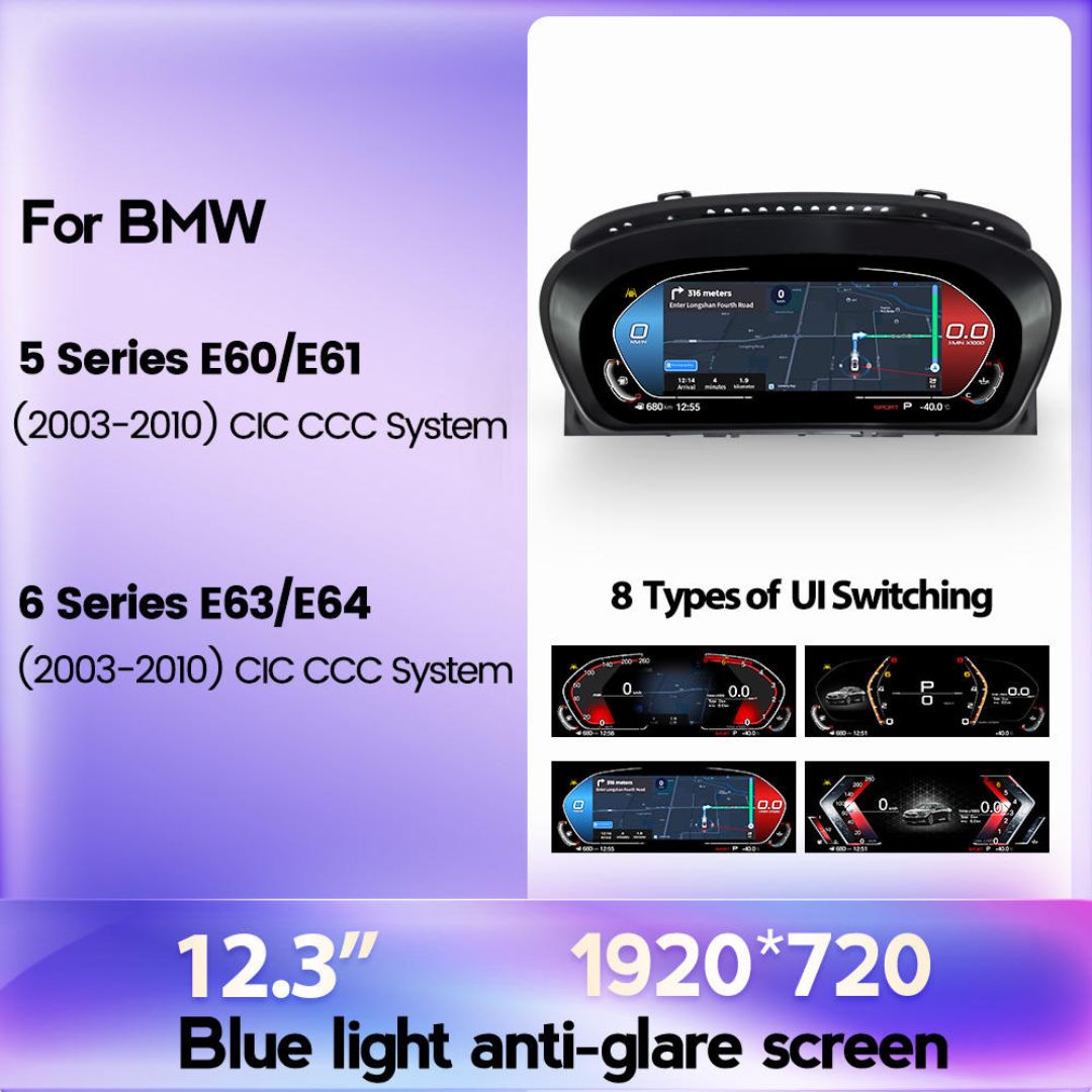 BMW 5 & 6 Series E60 / E61 / E63 / E64 12.3″ Digital Instrument Cluster – LCD Dashboard with CarPlay - Pluscenter