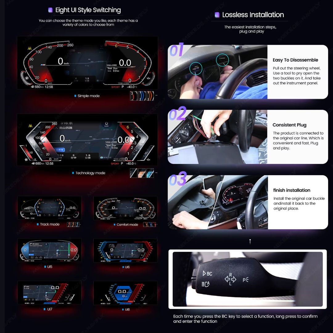 BMW 3 & 4 Series F30–F82 12.3″ Digital Instrument Cluster – LCD Dashboard with CarPlay - Pluscenter